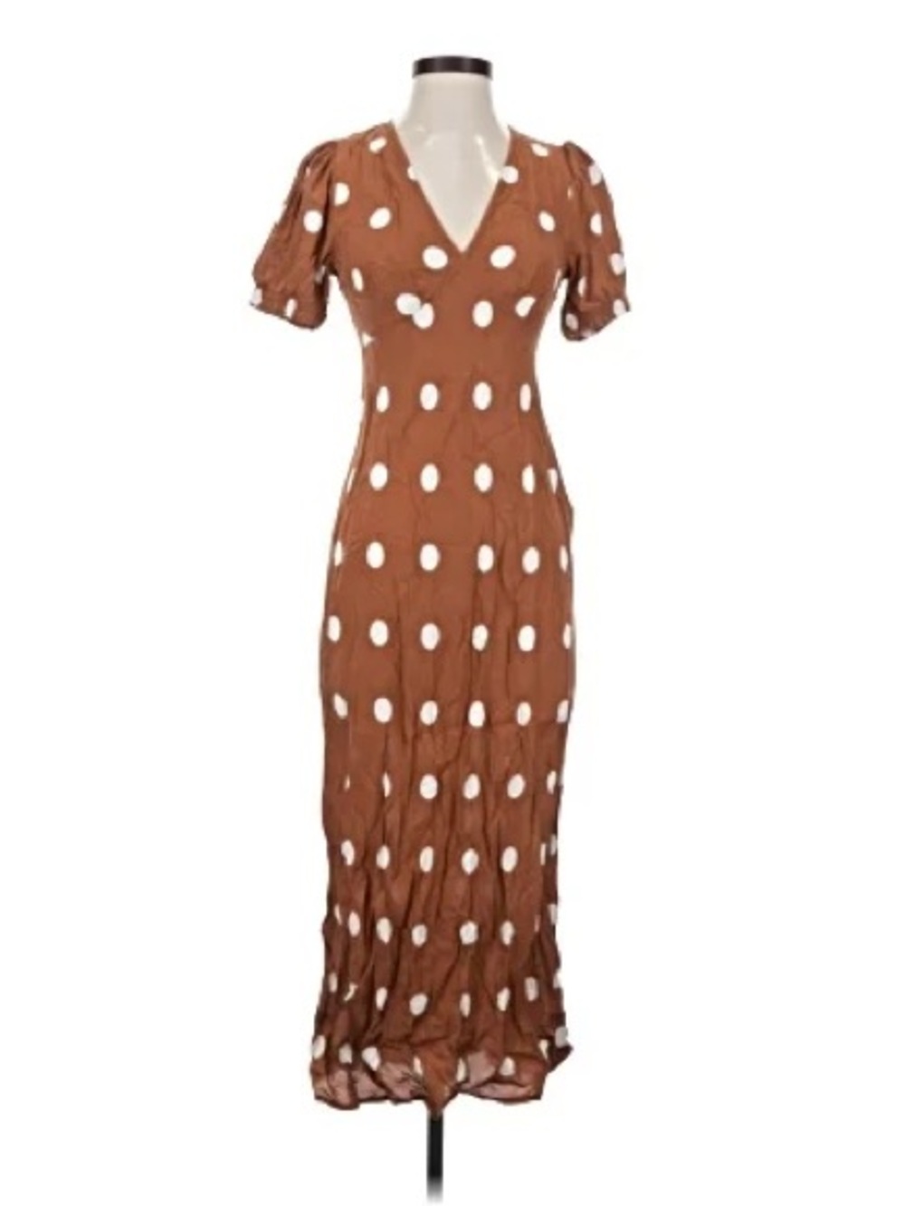 a new day Brown Polka Dot V-Neck Midi Dress